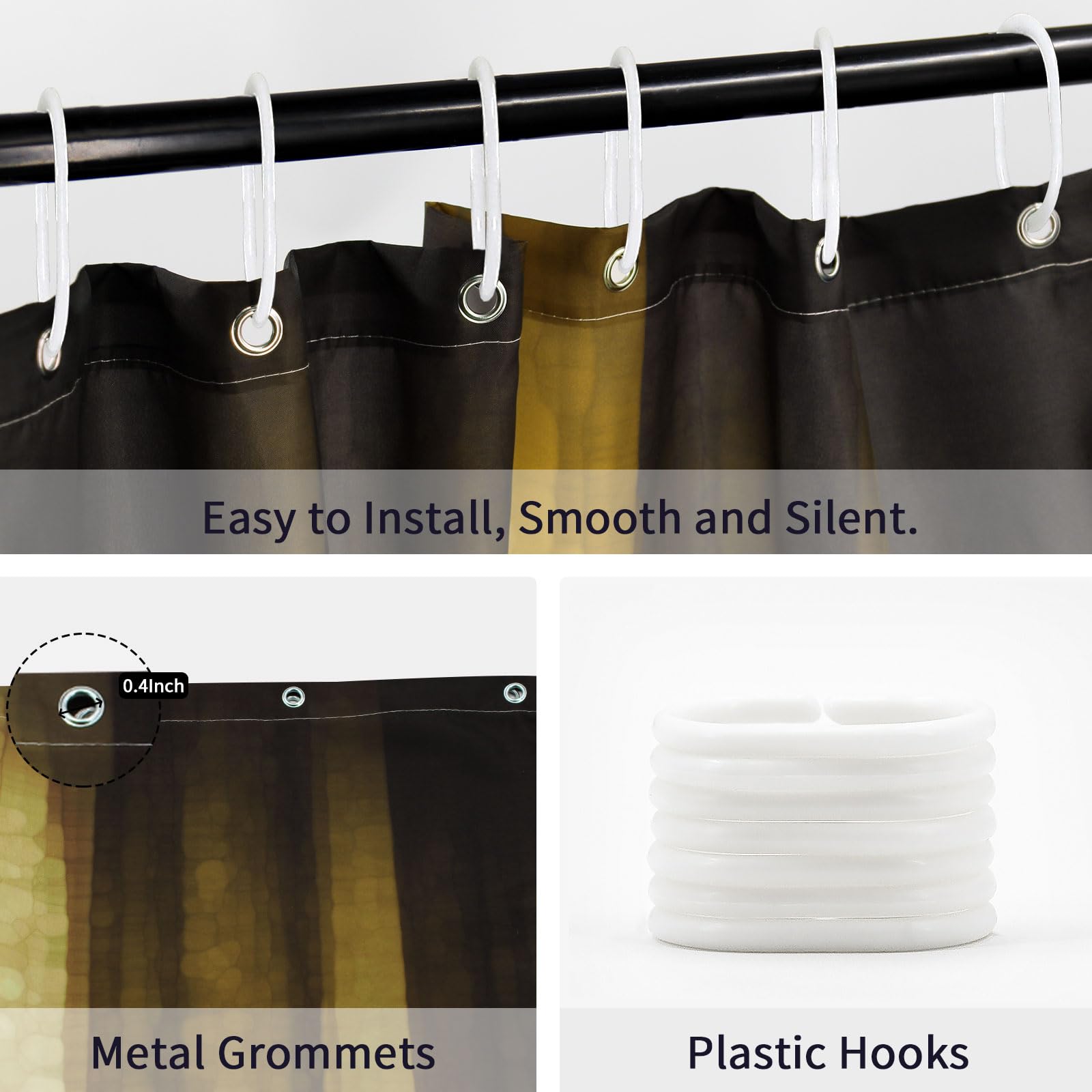 Gibelle Gold Ombre Shower Curtain, Abstract Modern Luxury Waterproof Fabric Shower Curtain, Cool Glass Texture Gold Bathroom Acc